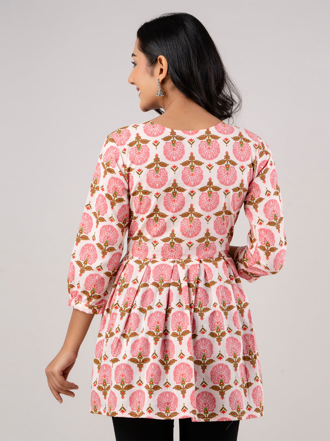 Printed Cotton Pink Peplum Tunic