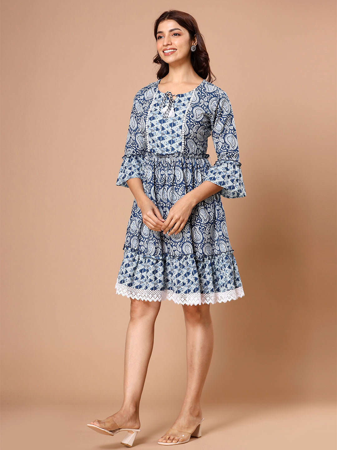 Cotton Printed Navy Blue Ethnic Motifs Dress