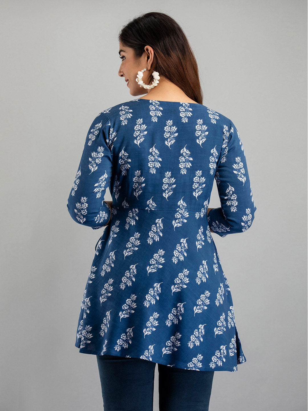 COTTON PRINTED DARK BLUE SHORT TUNIC