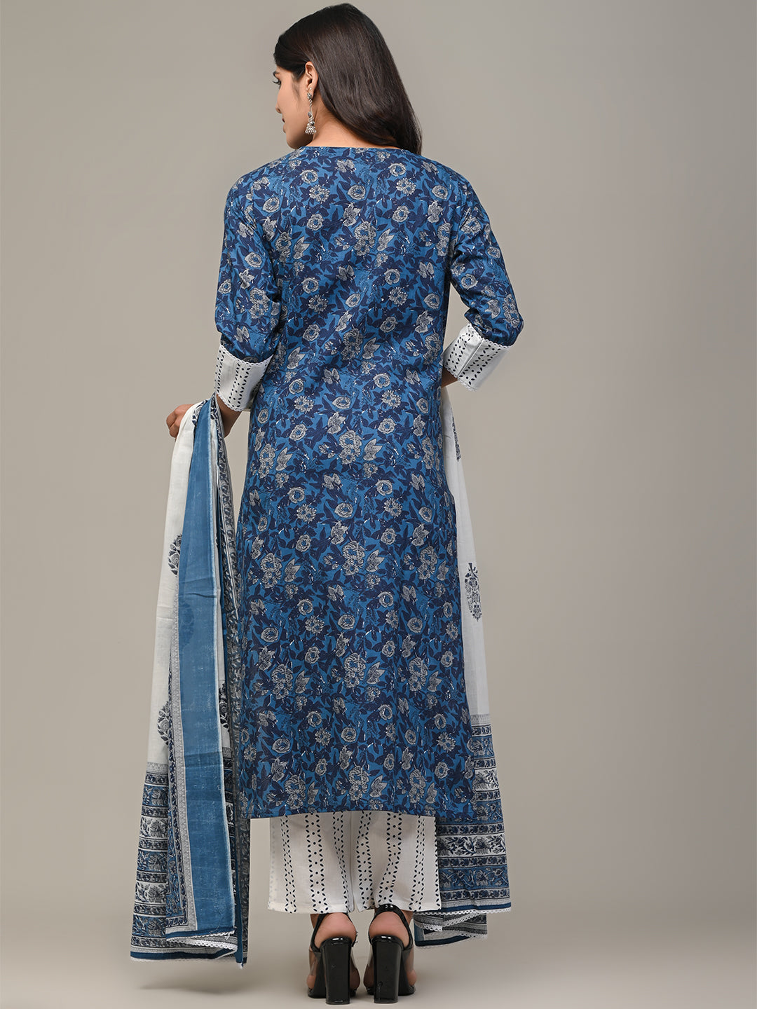 COTTON PRINTED BLUE KURTA SET WITH DUPATTA