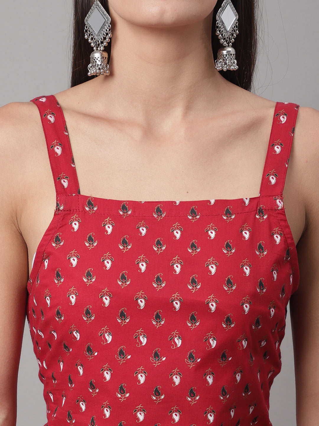Women Red Printed Straight Fit Kurti