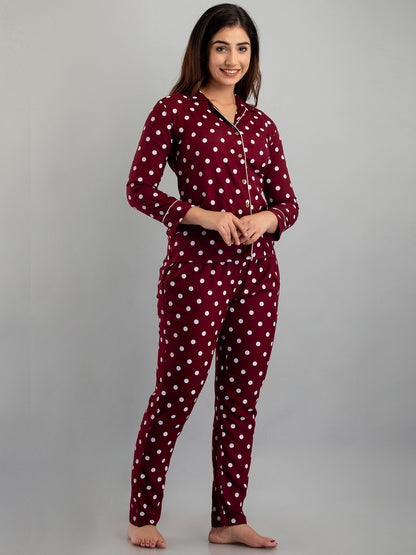 WOMEN POLKA DOT MAROON NIGHTSUIT