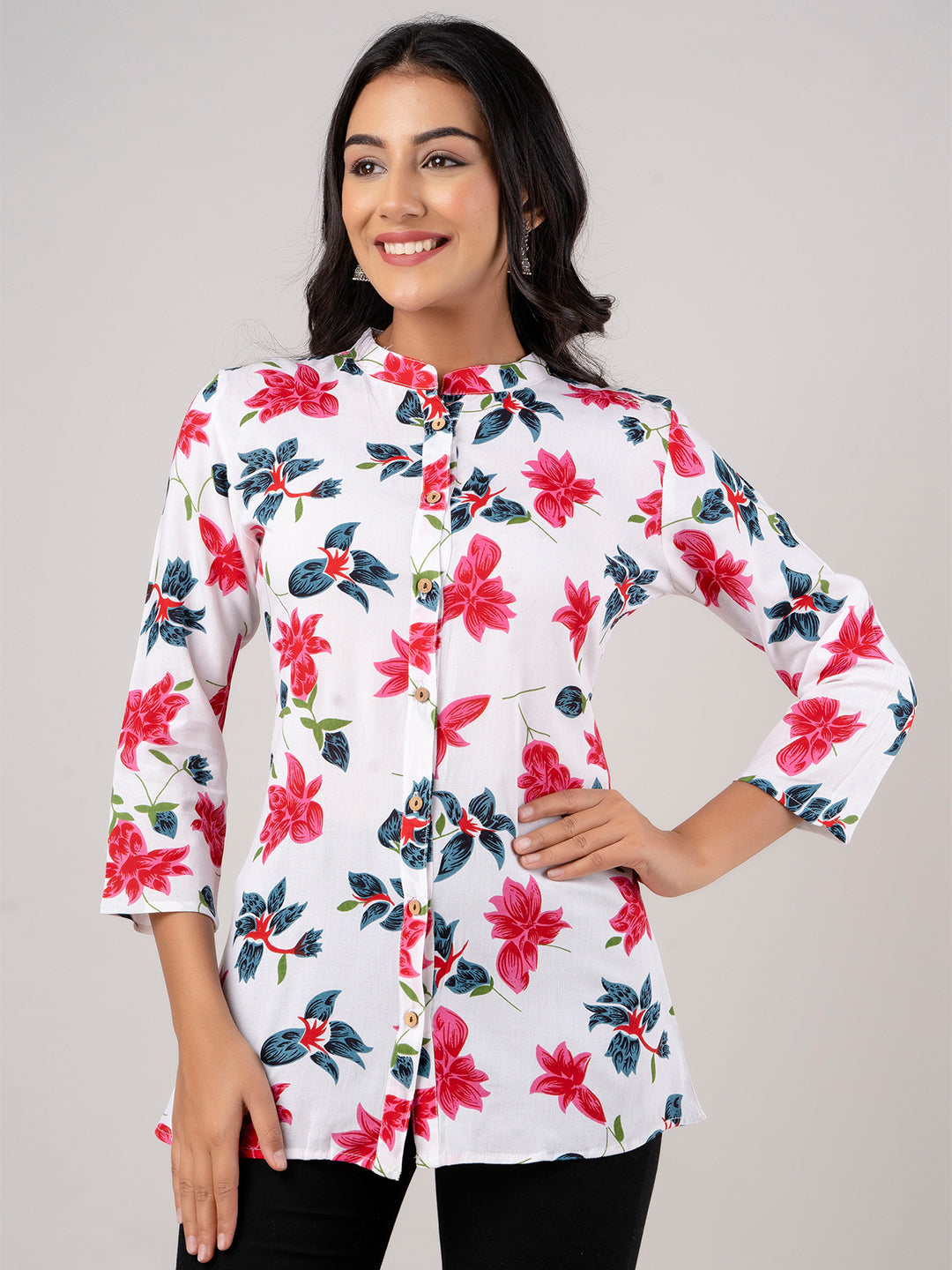 Printed Floral Rayon Shirt Tunic