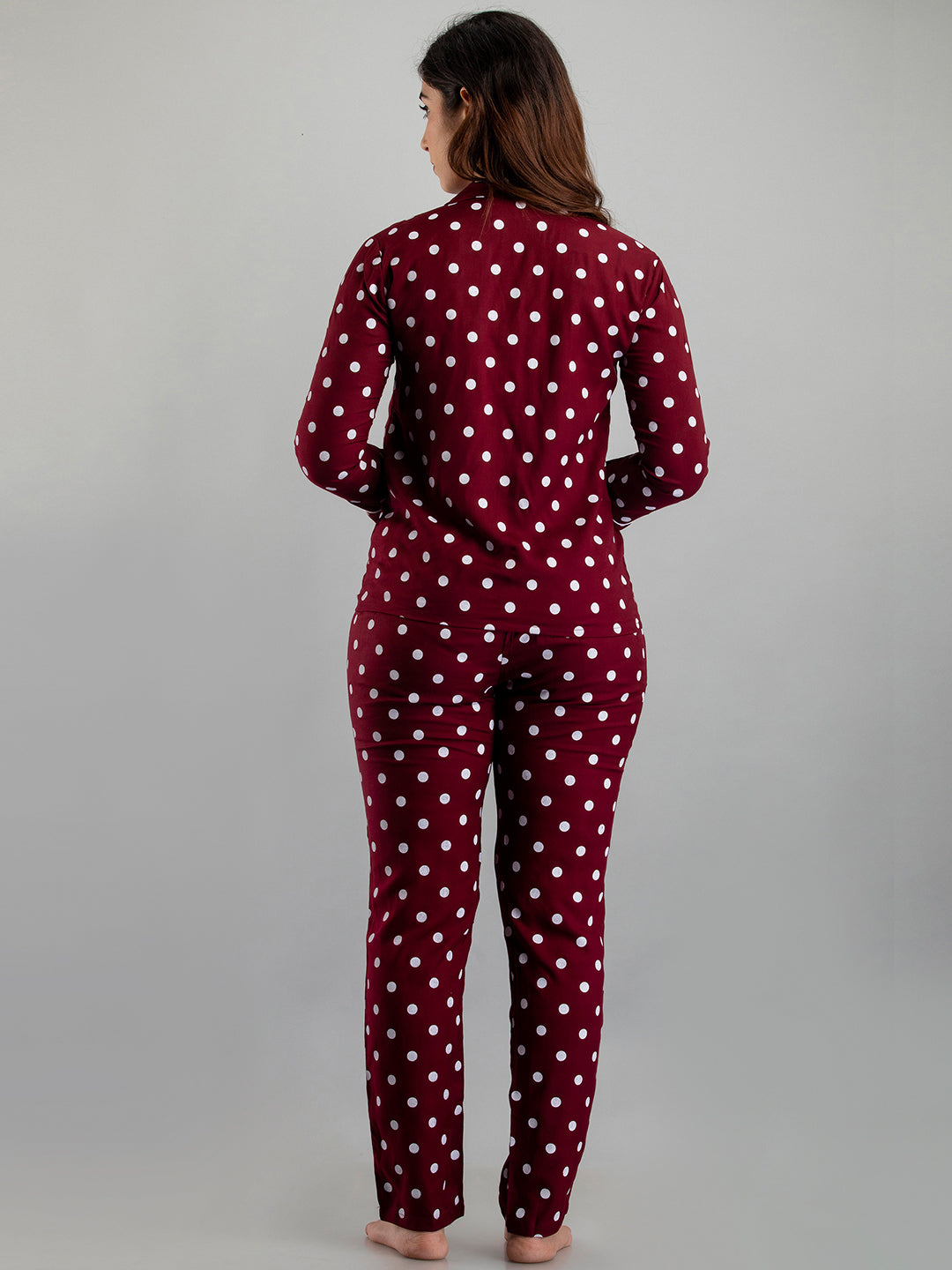 WOMEN POLKA DOT MAROON NIGHTSUIT