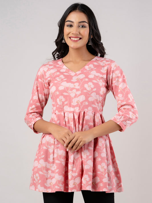 Printed Cotton Pink Peplum Tunic