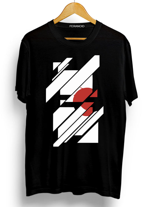 Abstract Red Sun Black Half Sleeve T-Shirt