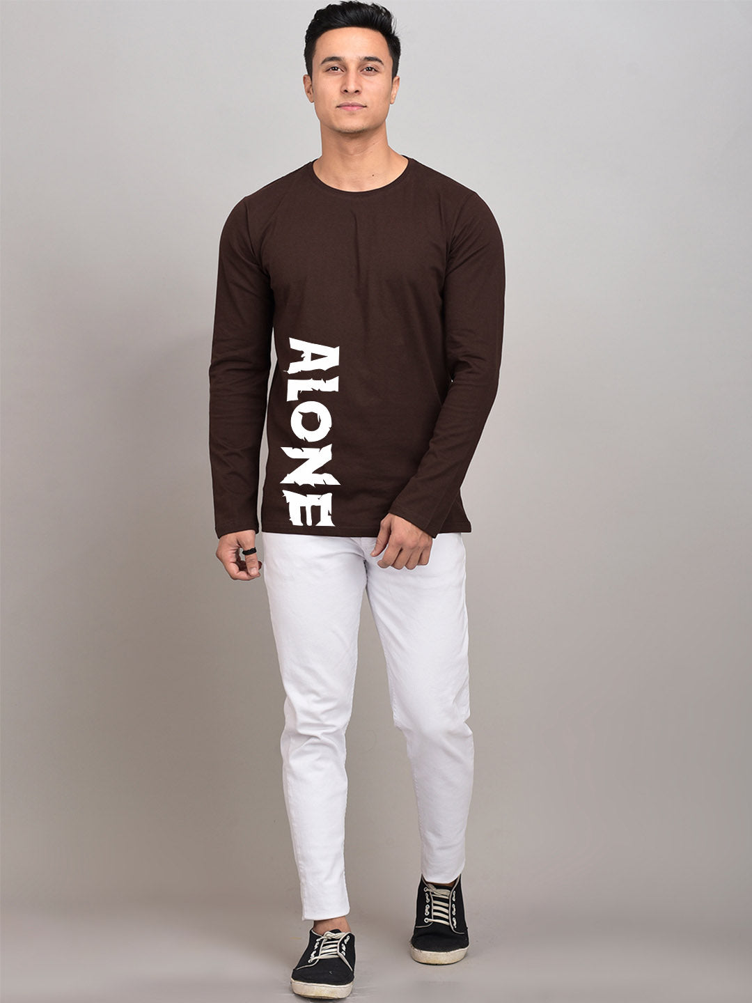 ALONE BROWN FULL SLEEVES T-SHIRT