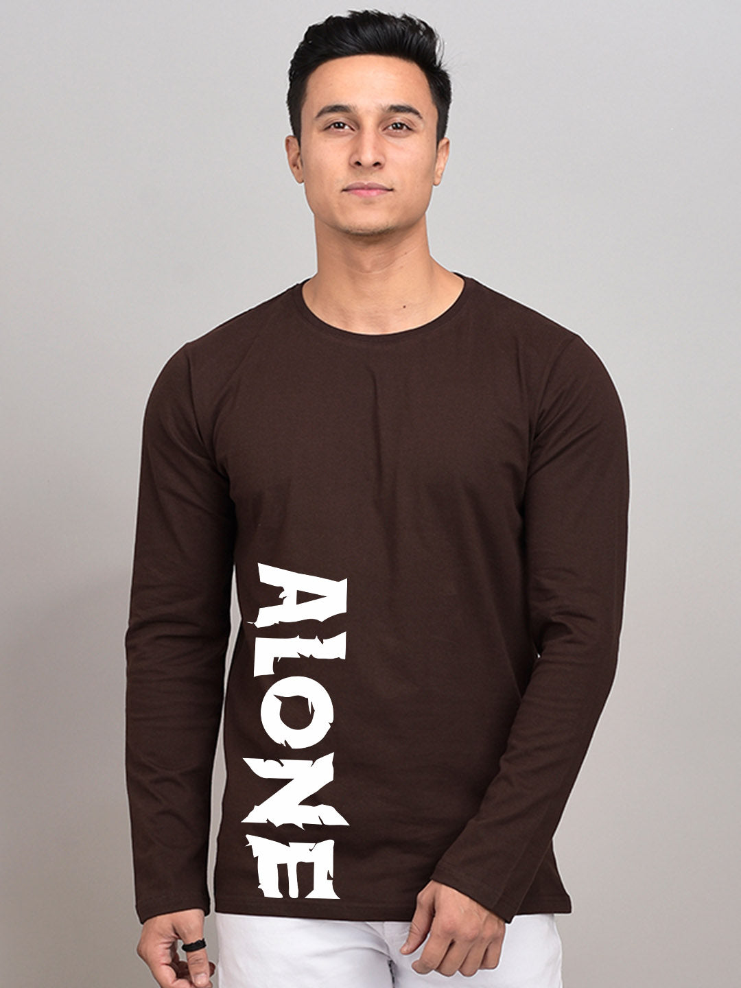 ALONE BROWN FULL SLEEES T-SHIRT