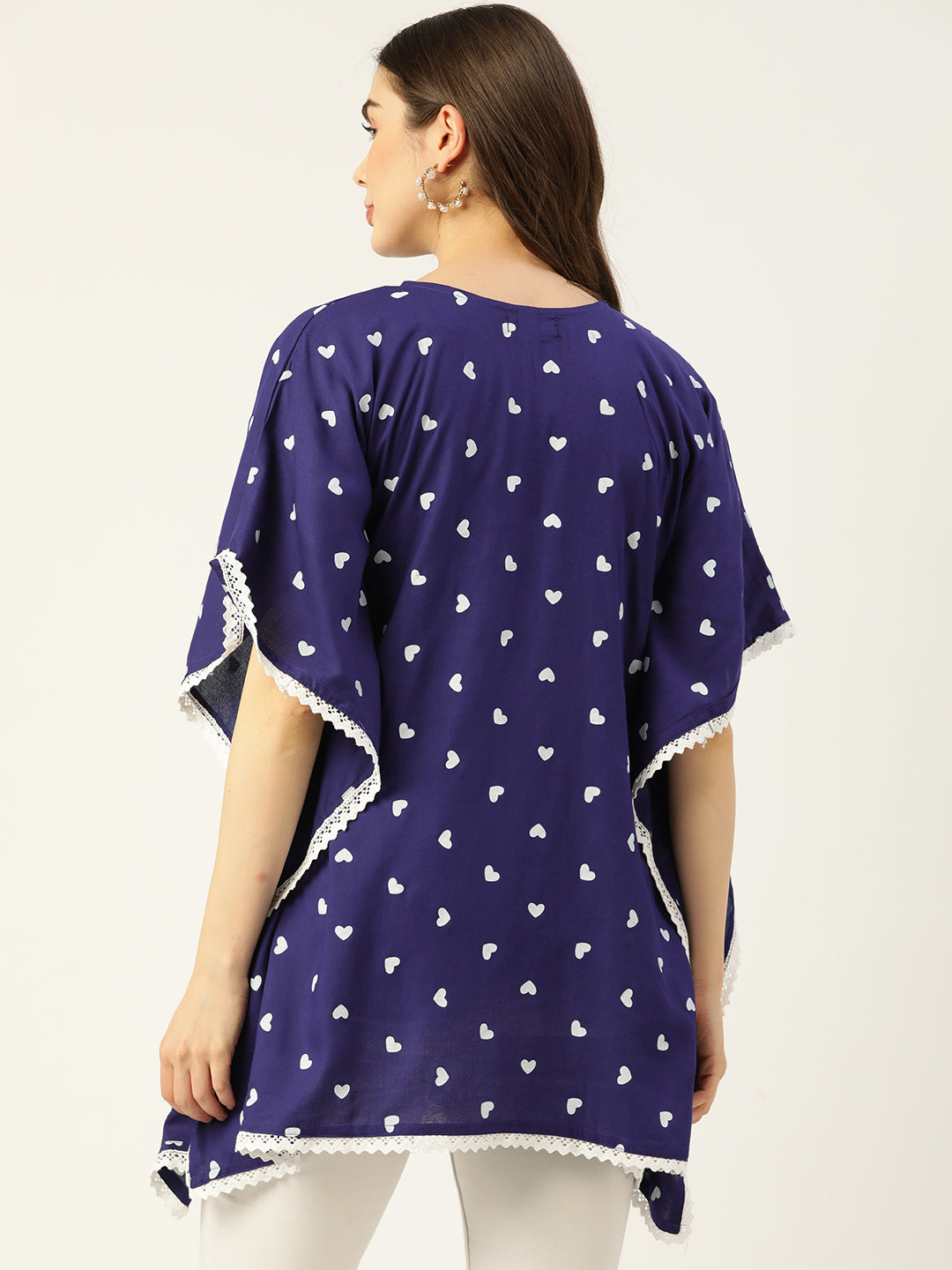 WOMEN BLUE RAYON PRINTED KAFTAN TUNIC