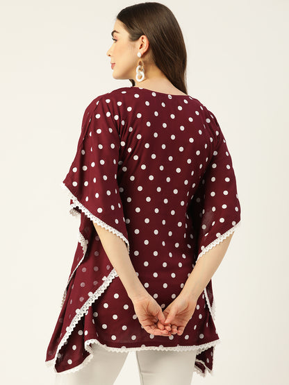 WOMEN MAROON RAYON PRINTED KAFTAN TUNIC