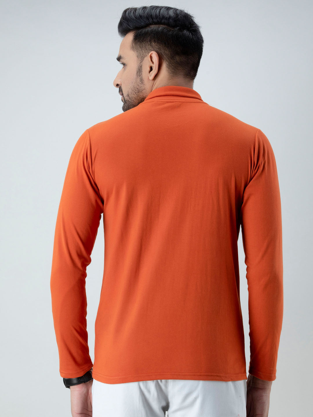Plain Rust Brown High Neck Full Sleeves T-Shirt