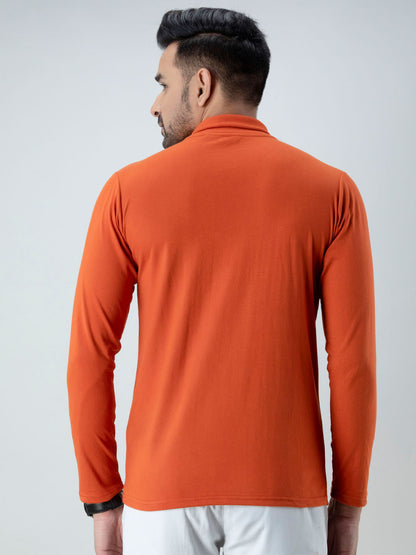 Plain Rust Brown High Neck Full Sleeves T-Shirt