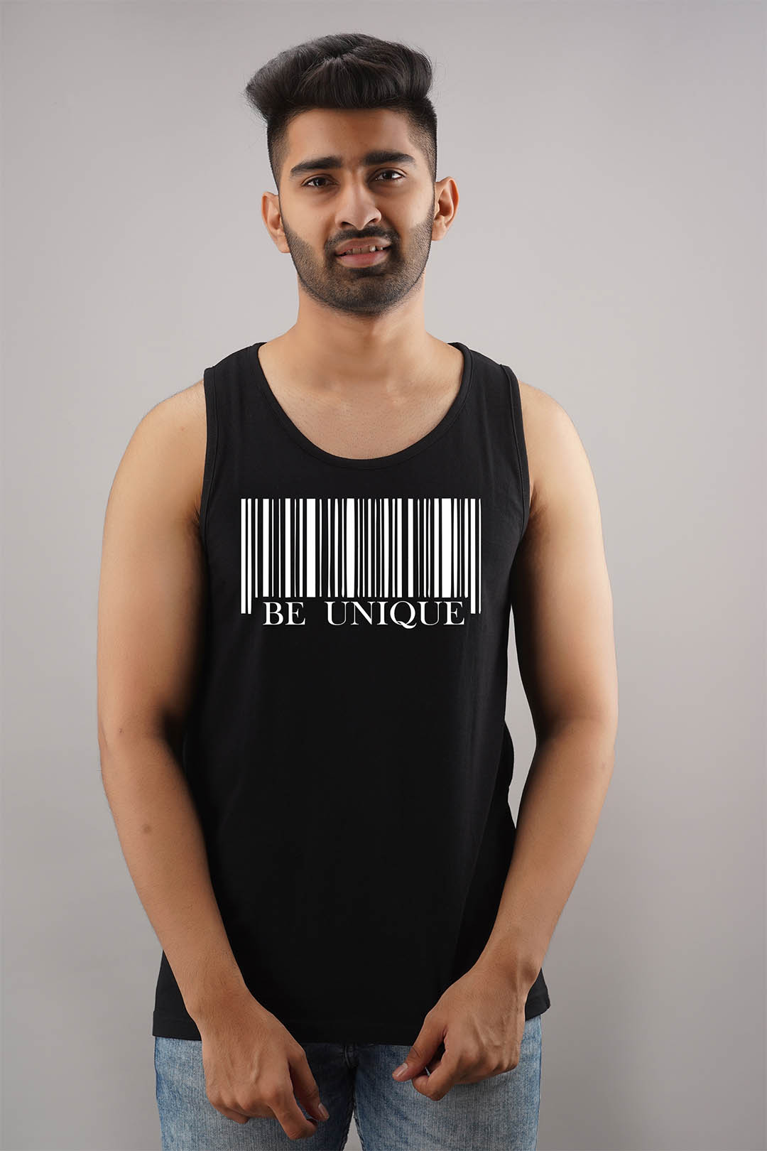 Be Unique Black Sleeveless T-Shirt