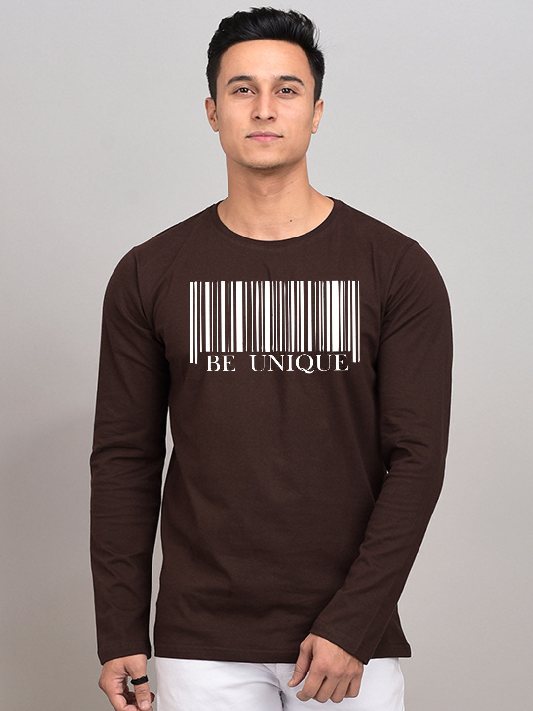 BE UNIQUE BROWN FULL SLEEVES T-SHIRT