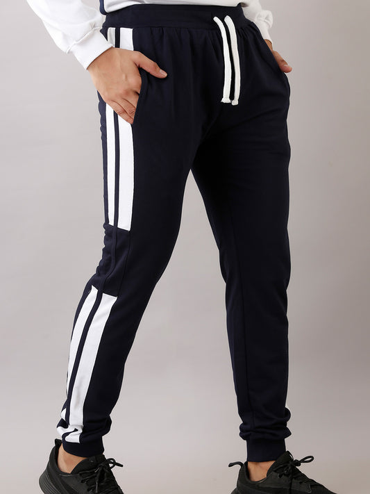 BLUE WHITE LINED TRACK PANTS