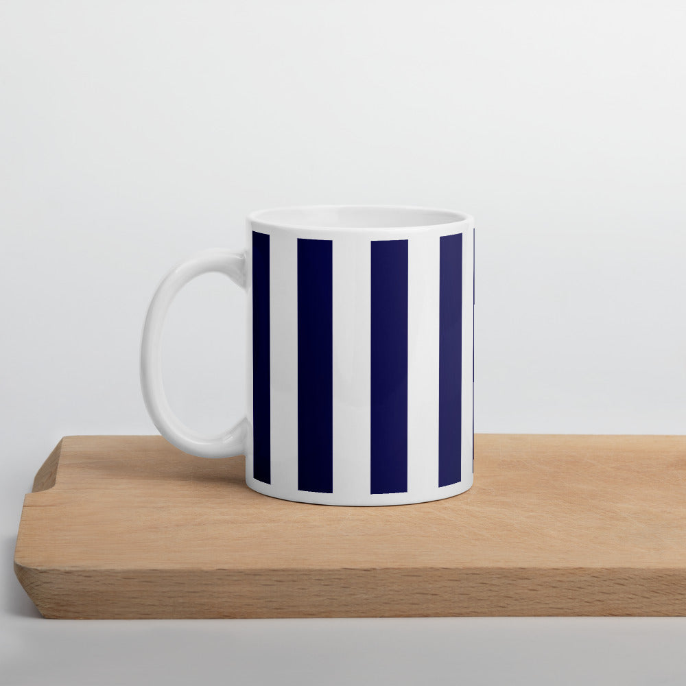 BLUE WHITE WIDE STRIPS COFFEE MUG