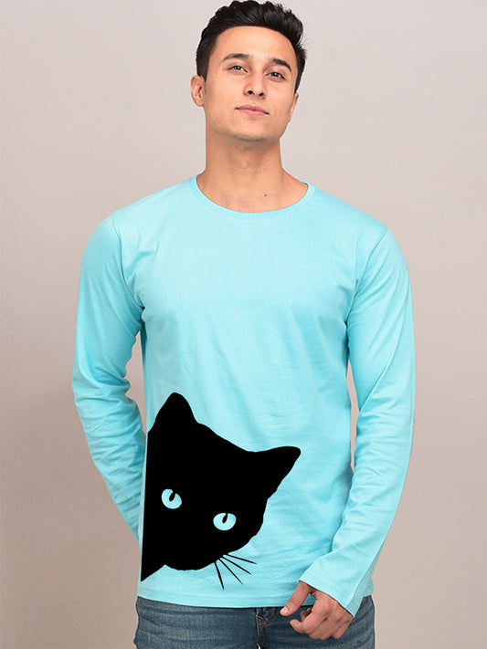 CAT SIDE AQUA BLUE FULL SLEEVES T-SHIRT