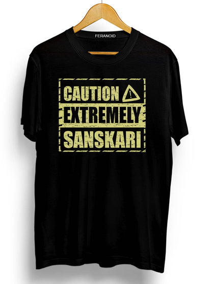 CAUTION EXTREMELY SANSKAARI BLACK T-SHIRT
