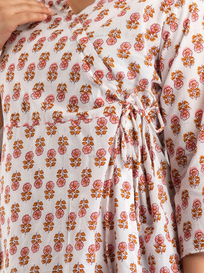 COTTON PRINTED WHITE SHORT TUNIC