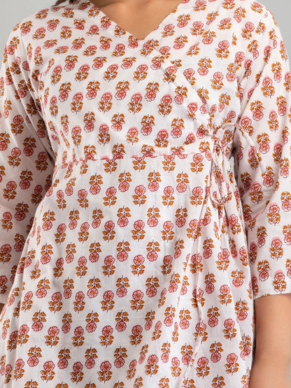 COTTON PRINTED WHITE SHORT TUNIC