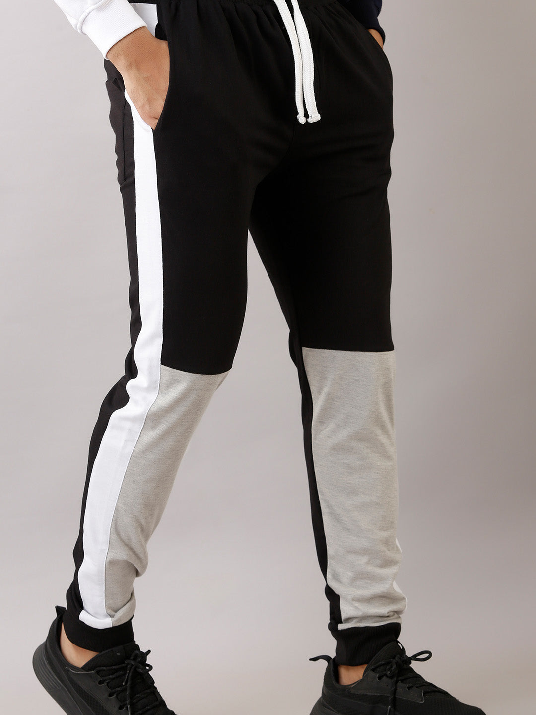 COLOR BLOCK BLACK GREY JOGGER PANTS