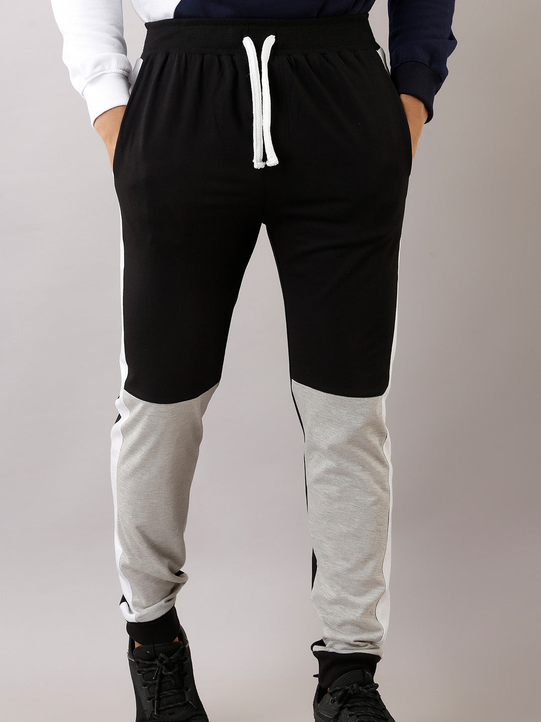COLOR BLOCK BLACK GREY JOGGER PANTS