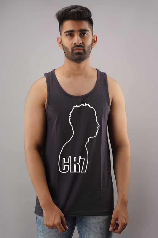 Cr7 White Grey Sleeveless T-Shirt