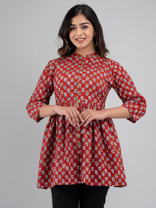 Women Flared Red Designer Short Kurti