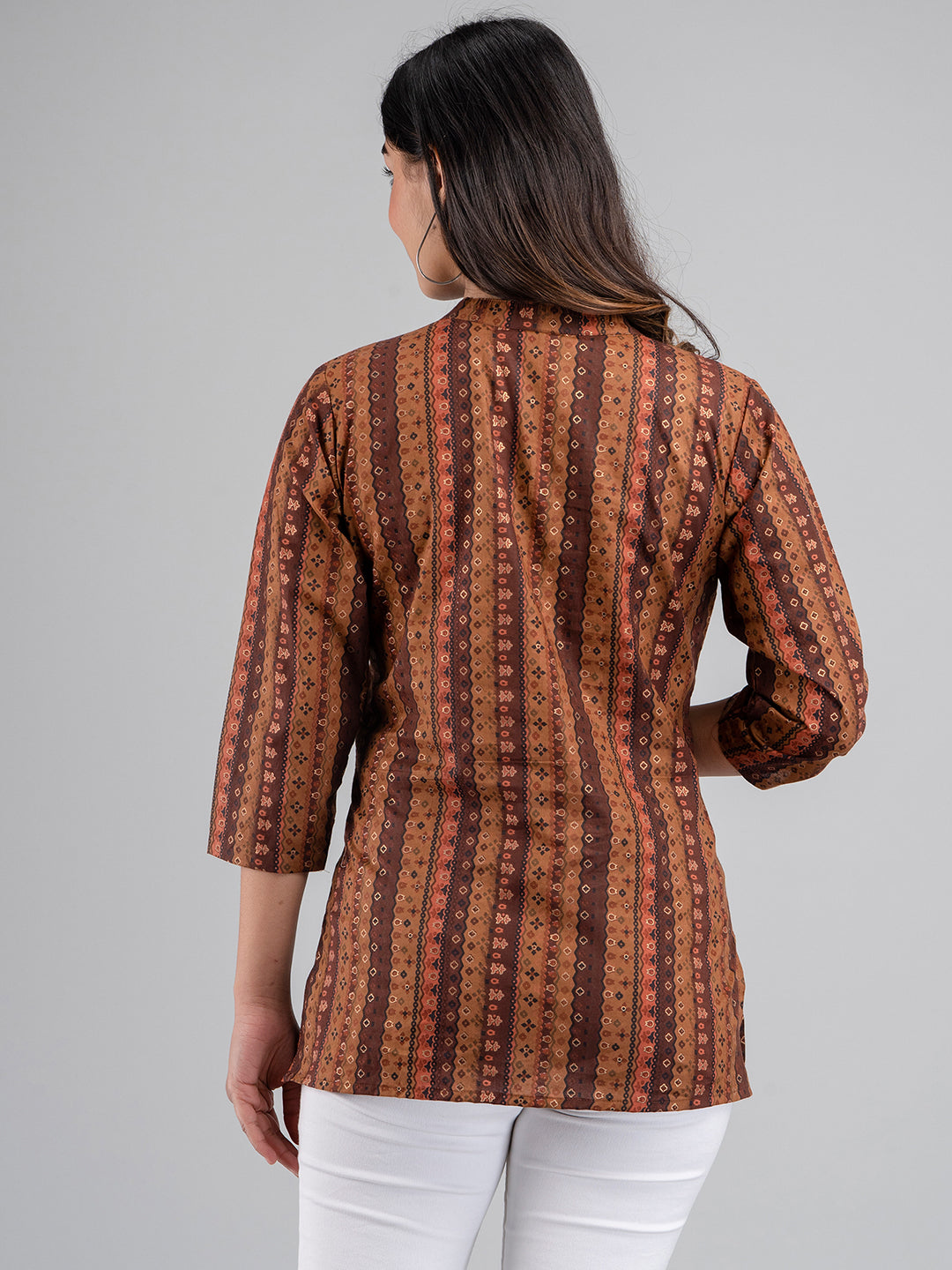 Women Printed Brown Straight Fit Short Tunic