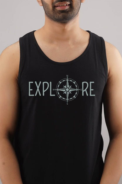 Explore Black Sleeveless T-Shirt