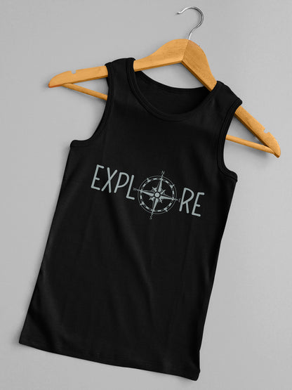 Explore Black Sleeveless T-Shirt