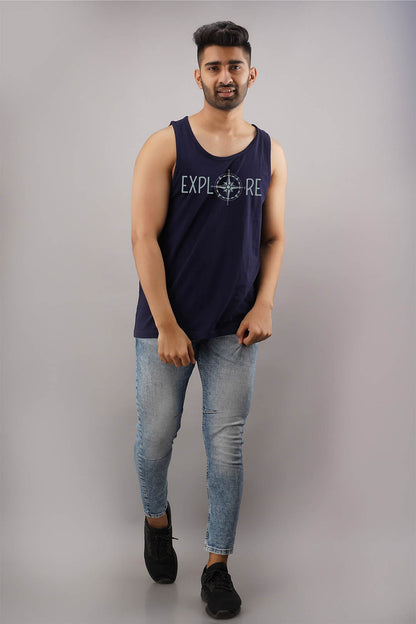 Explore Black Sleeveless T-Shirt