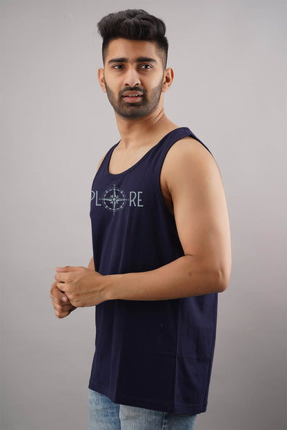 Explore Black Sleeveless T-Shirt