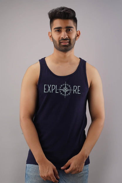 Explore Black Sleeveless T-Shirt