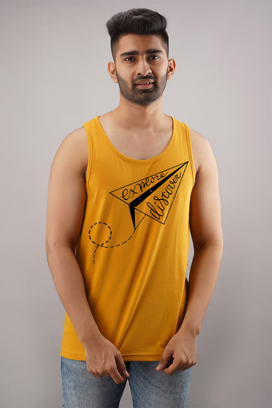 Explore Discover Mustard Sleeveless T-Shirt