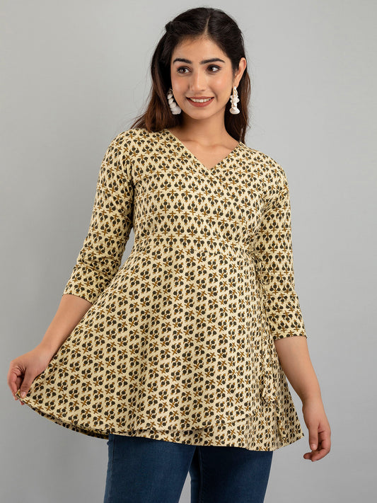 COTTON PRINTED BEIGE SHORT TUNIC