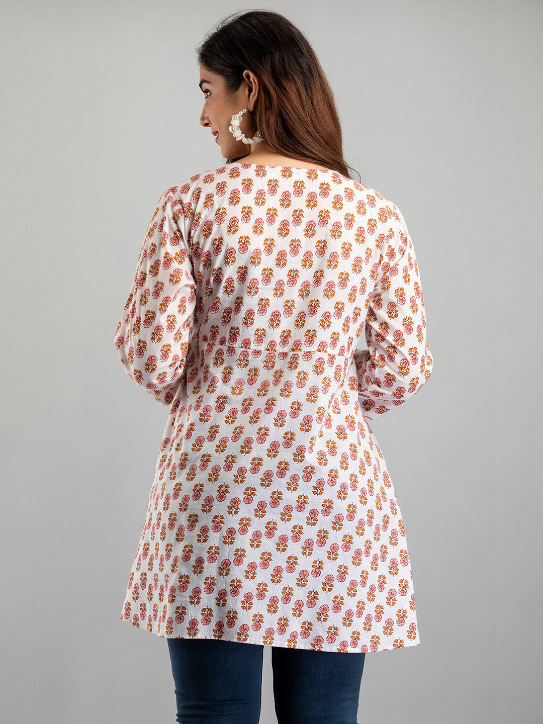 COTTON PRINTED WHITE SHORT TUNIC