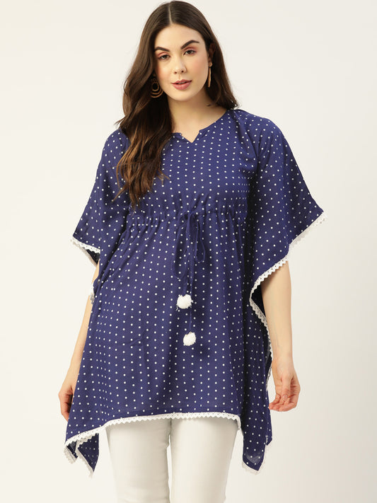 WOMEN BLUE RAYON PRINTED KAFTAN TUNIC