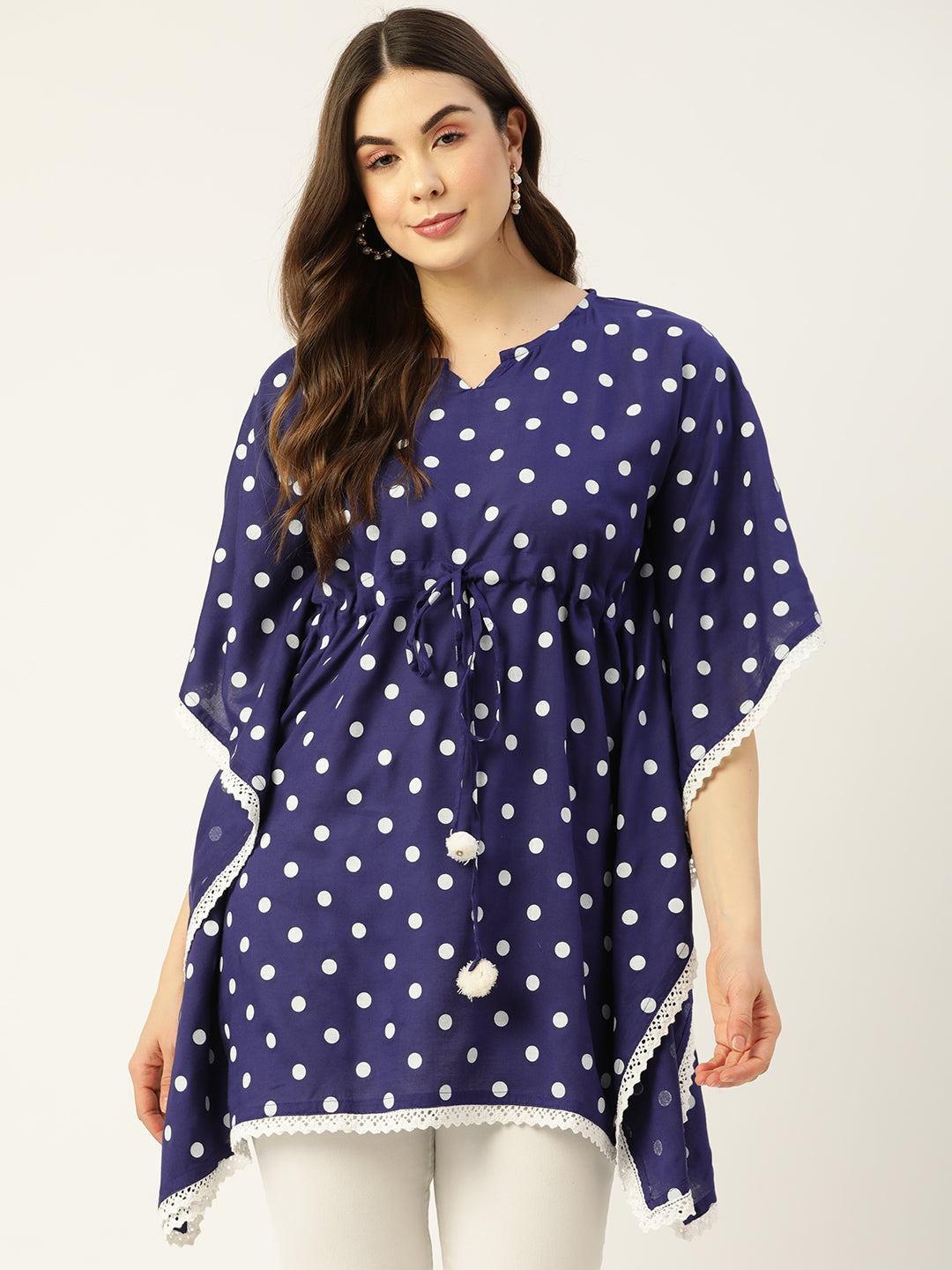 WOMEN BLUE RAYON PRINTED KAFTAN TUNIC