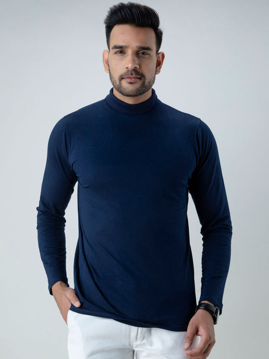 PLAIN NAVY HIGH NECK FULL SLEEVES T-SHIRT