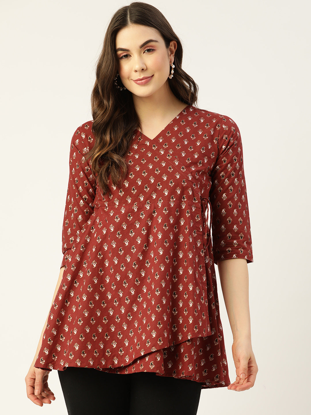 COTTON PRINTED RED SHORT KURTI TUNIC