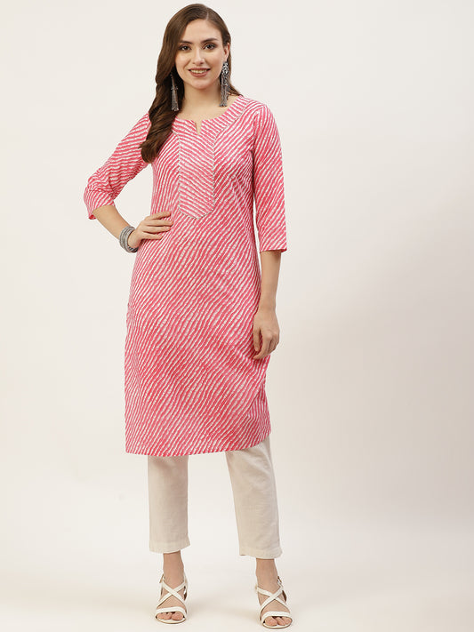 WOMEN MAUVE LEHERIYA YOKE DESIGN COTTON KURTI