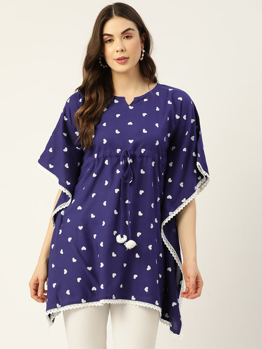 WOMEN BLUE RAYON PRINTED KAFTAN TUNIC