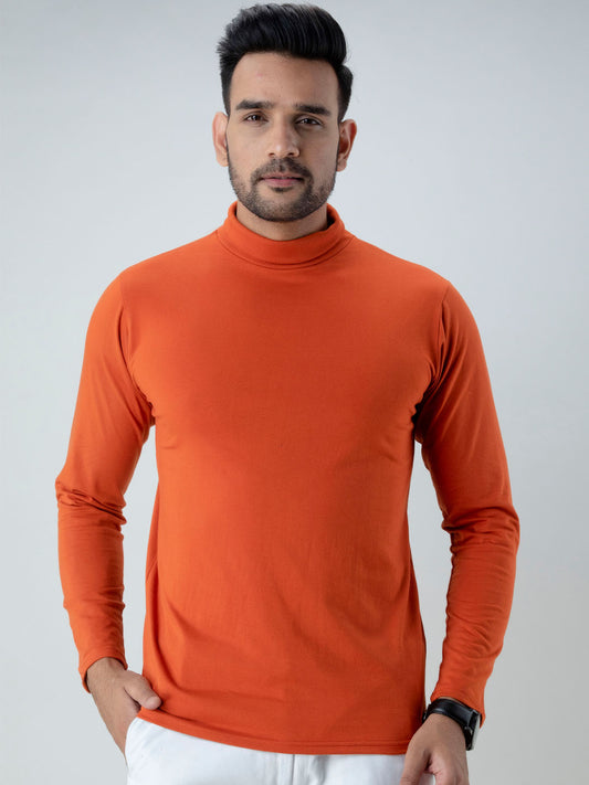 PLAIN RUST BROWN HIGH NECK FULL SLEEVES T-SHIRT