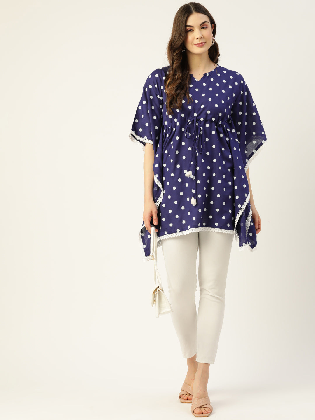 WOMEN BLUE RAYON PRINTED KAFTAN TUNIC