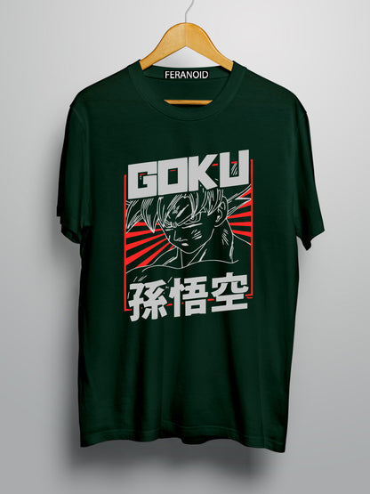 Goku Red Rising Sun Green T-Shirt