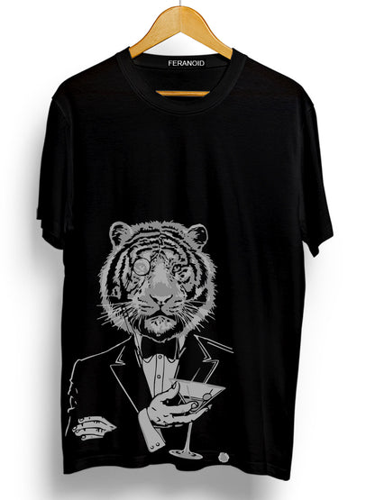 LION MAN FACE BLACK T-SHIRT