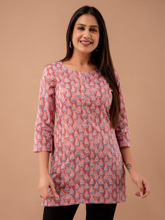 Women Mauve Cotton Printed Short Kurti