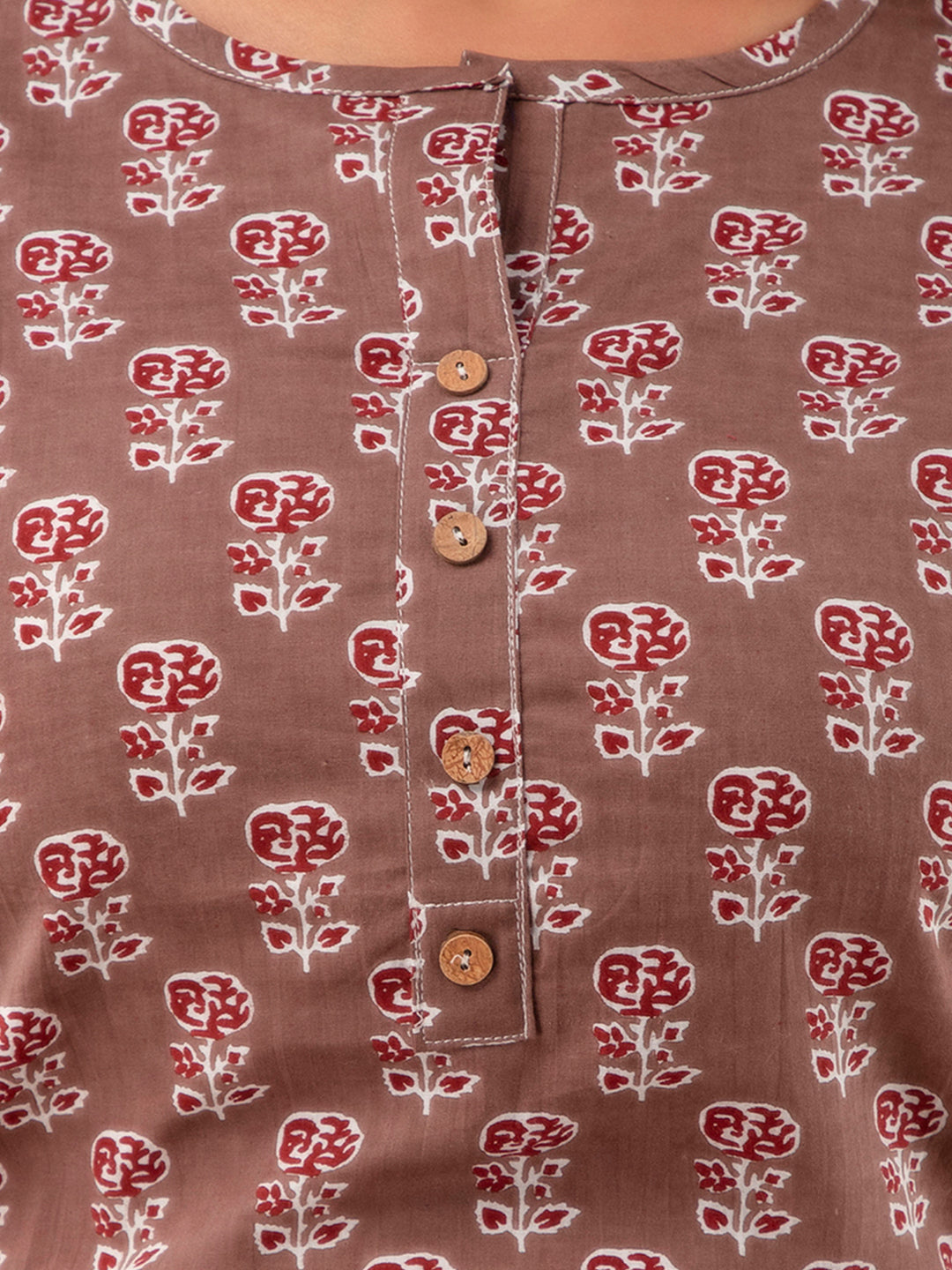 Women Brown Cotton Printed Short Kurti