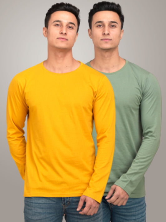 PACK OF  PLAIN LIGHT GREEN AND YELLOW FULL SLEEVES T-SHIRTS